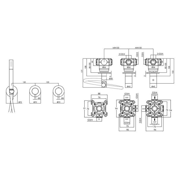 JTP Inox Stainless Steel Modular Thermostatic Concealed 2 Outlet Shower Valve With Handset Kit #2