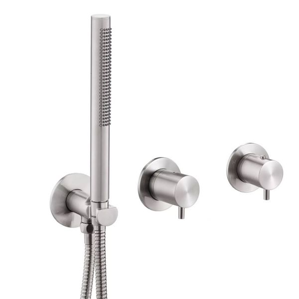 JTP Inox Stainless Steel Modular Thermostatic Concealed 2 Outlet Shower Valve With Handset Kit