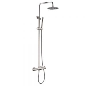 JTP Inox Stainless Steel Thermostatic Exposed Bar Shower Valve Kit with Adjustable Riser