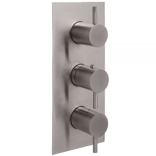 JTP Inox Stainless Steel Vertical Two Outlet Three Handle Thermostatic Shower Valve