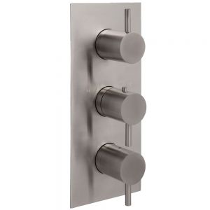 JTP Inox Stainless Steel Vertical Two Outlet Three Handle Thermostatic Shower Valve