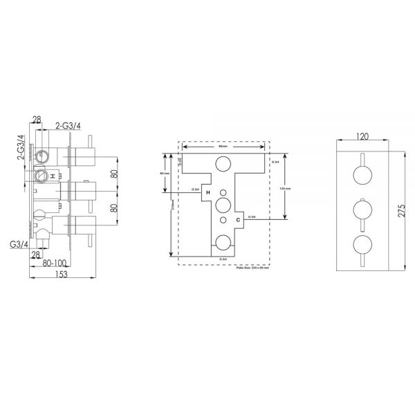 JTP Inox Stainless Steel Vertical Three Outlet Thermostatic Shower Valve #2