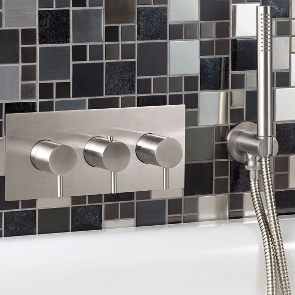 JTP Inox Stainless Steel Horizontal Three Outlet Thermostatic Shower Valve #3