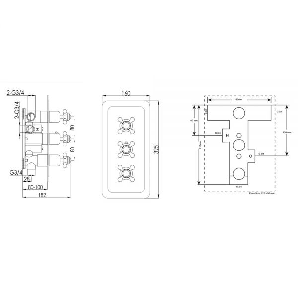JTP Inox Stainless Steel Horizontal Three Outlet Thermostatic Shower Valve #2
