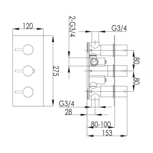 JTP Inox Stainless Steel Horizontal Two Outlet Thermostatic Shower Valve #2