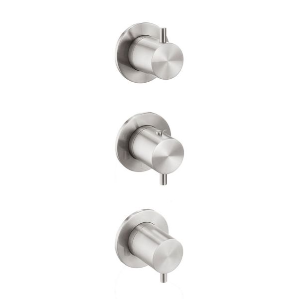 JTP Inox Stainless Steel Modular Thermostatic Concealed 2 Outlet Three Handle Shower Valve