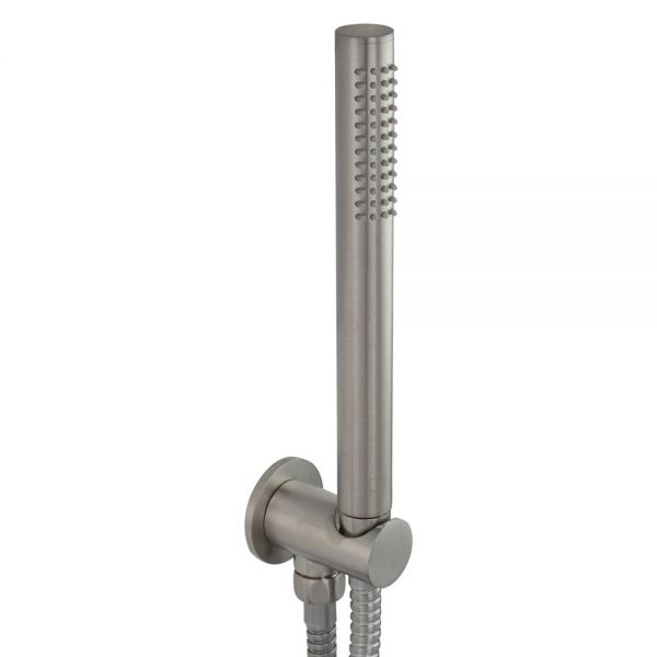JTP Inox Stainless Steel Round Shower Kit with Wall Outlet, Handset and Hose