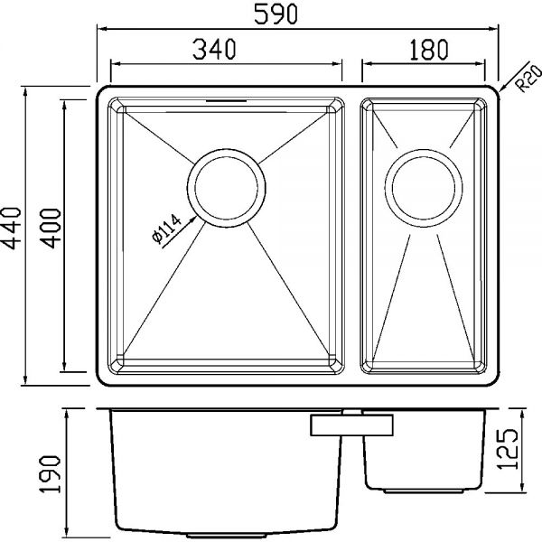 Clearwater Jazz 1.5 Bowl Undermount Stainless Steel Kitchen Sink with Left Hand Main Bowl 590 x 440 #2