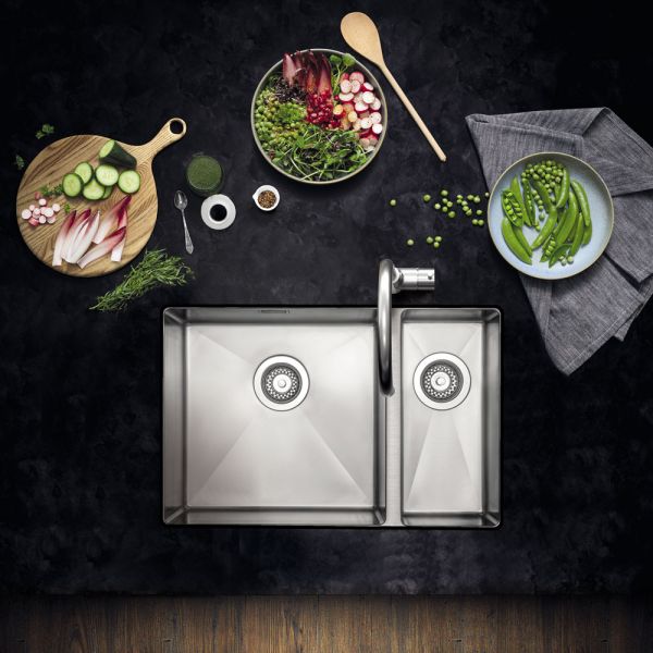 Clearwater Jazz 1.5 Bowl Undermount Stainless Steel Kitchen Sink with Left Hand Main Bowl 590 x 440