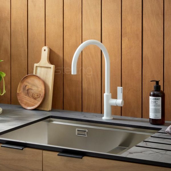 Clearwater Jovian Single Lever Matt White Monobloc Kitchen Sink Mixer Tap