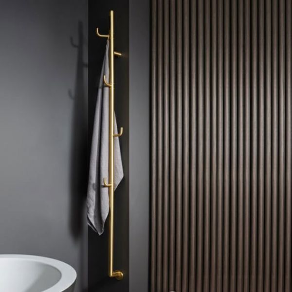 JTP Flo Brushed Brass 1661mm Designer Electric Towel Rail with Hooks #2