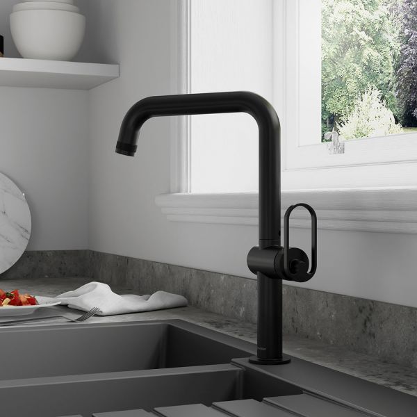 Clearwater Juno Single Lever Matt Black Monobloc Kitchen Sink Mixer Tap #2