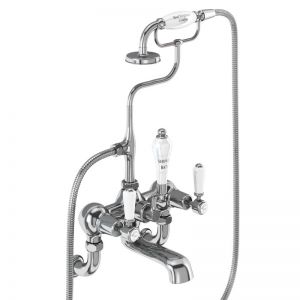 Burlington Kensington Chrome Wall Mounted Bath Shower Mixer Tap With White Handles KE17