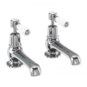 Burlington Kensington Chrome Basin Pillar Taps With White Handles KE2