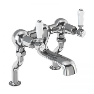 Burlington Kensington Chrome Deck Mounted Bath Filler Tap With White Handles KE23
