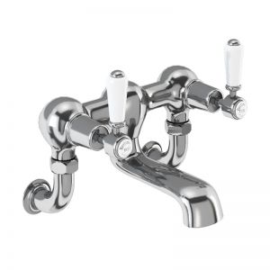 Burlington Kensington Chrome Wall Mounted Bath Filler Tap With White Handles KE24