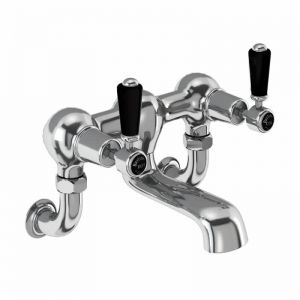 Burlington Kensington Chrome Wall Mounted Bath Filler Tap With Black Handles KE24 BLA