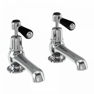 Burlington Kensington Chrome Basin Pillar Taps With Black Handles KE2 BLA