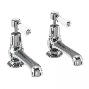 Burlington Kensington Chrome Bath Pillar Taps With White Handles KE3