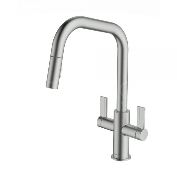 Clearwater Kira Double Lever Brushed Nickel Monobloc Kitchen Sink Mixer Tap