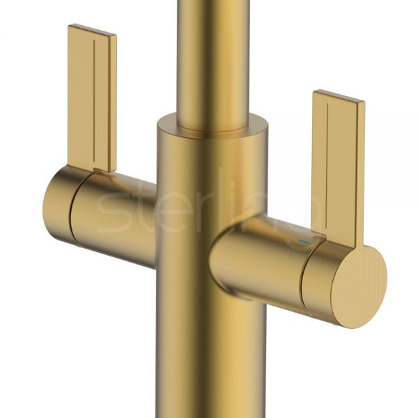 Clearwater Kira Double Lever Brushed Brass Monobloc Kitchen Sink Mixer Tap #2