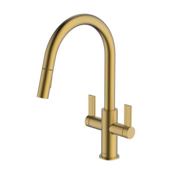 Clearwater Kira Double Lever Brushed Brass Monobloc Kitchen Sink Mixer Tap