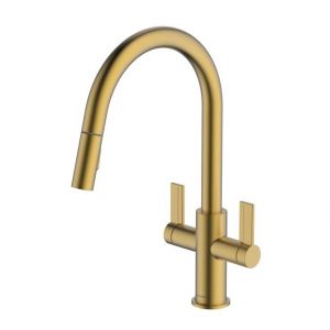 Clearwater Kira Double Lever Brushed Brass Monobloc Kitchen Sink Mixer Tap