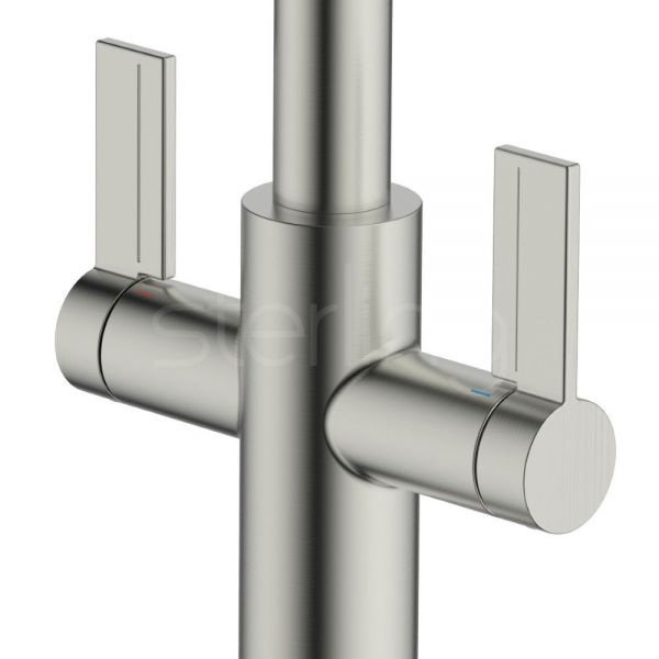 Clearwater Kira Double Lever C Spout Brushed Nickel Monobloc Kitchen Sink Mixer Tap #3
