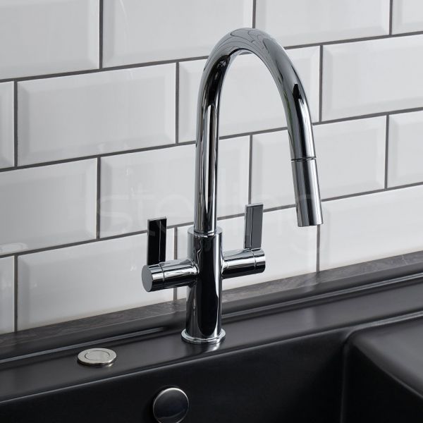 Clearwater Kira Double Lever C Spout Chrome Monobloc Kitchen Sink Mixer Tap