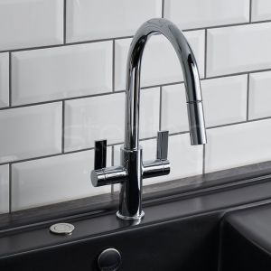 Clearwater Kira Double Lever C Spout Chrome Monobloc Kitchen Sink Mixer Tap