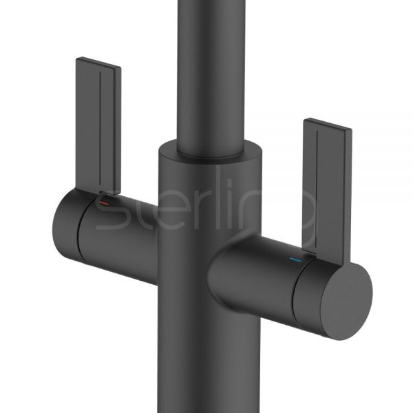 Clearwater Kira Double Lever C Spout Matt Black Monobloc Kitchen Sink Mixer Tap #2