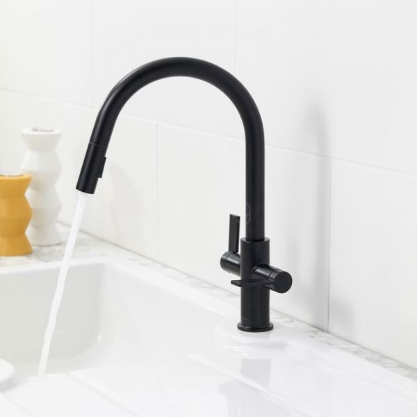Clearwater Kira Double Lever C Spout Matt Black Monobloc Kitchen Sink Mixer Tap #3