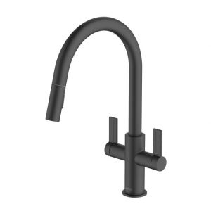 Clearwater Kira Double Lever C Spout Matt Black Monobloc Kitchen Sink Mixer Tap