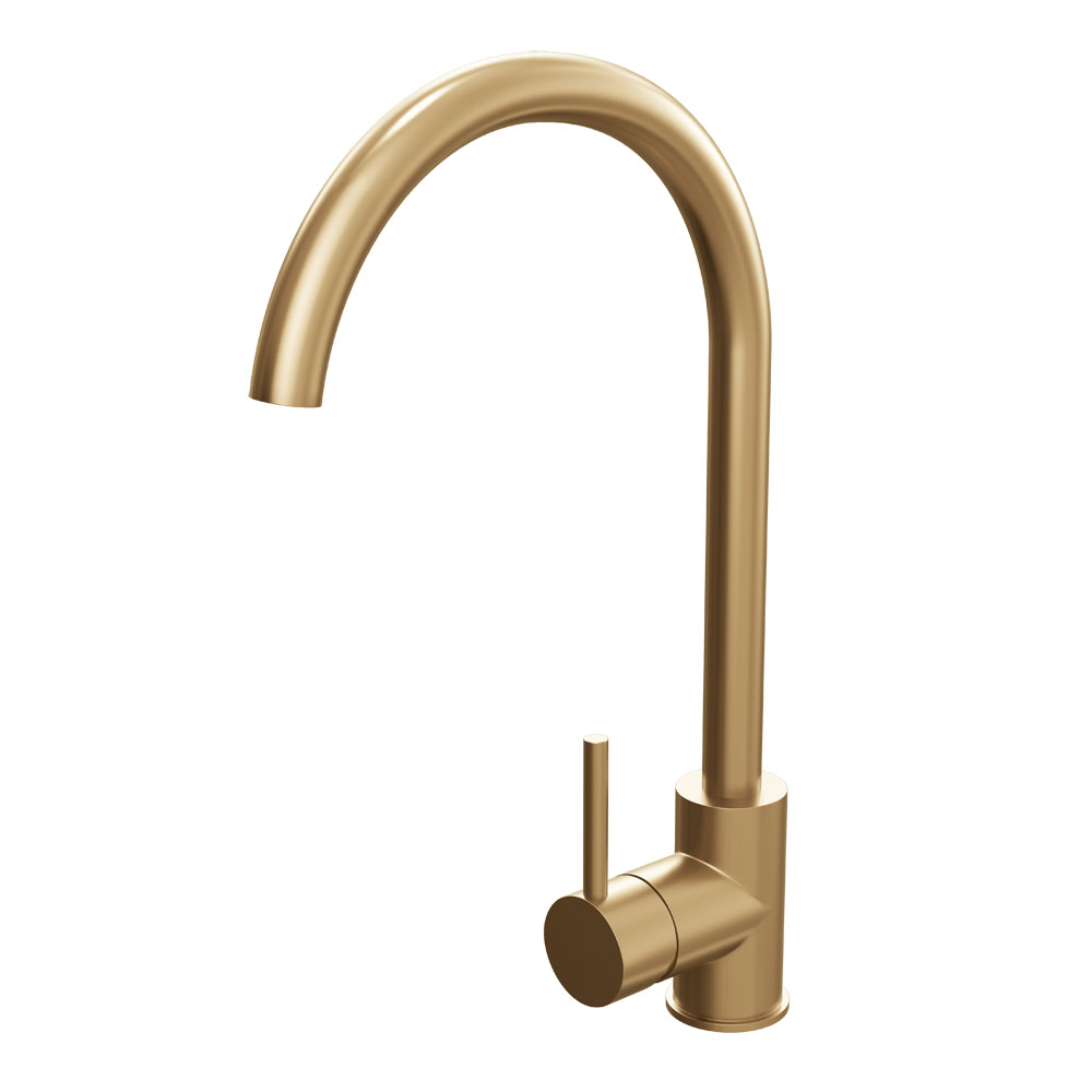 Cassellie Brushed Gold Swan Neck Mono Kitchen Sink Mixer Tap