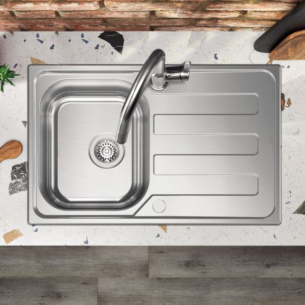 Clearwater Kudos 1 Small Bowl Inset Stainless Steel Kitchen Sink with Drainer 790 x 500 #3