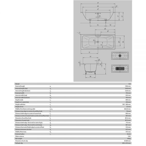 Kaldewei Cayono Duo Double Ended Steel Bath 1700mm x 750mm 0 Tap Hole #6