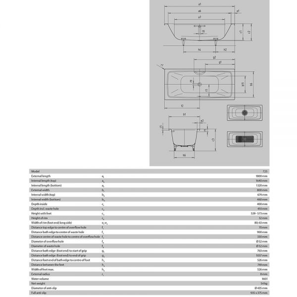 Kaldewei Cayono Duo Double Ended Steel Bath 1800mm x 800mm 0 Tap Hole #6