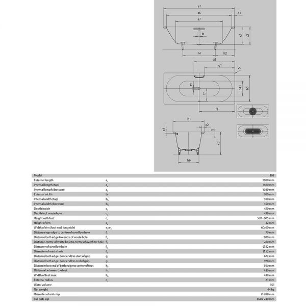 Kaldewei Classic Duo Double Ended Steel Bath 1600mm x 700mm 0 Tap Hole #3