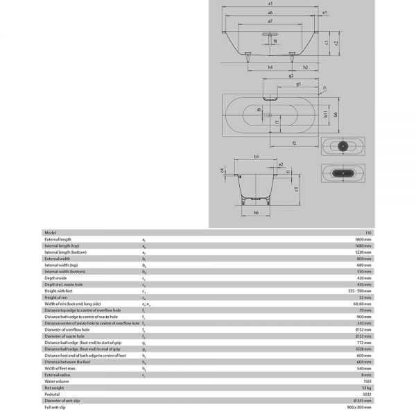 Kaldewei Classic Duo Double Ended Steel Bath 1800mm x 800mm 0 Tap Hole #3
