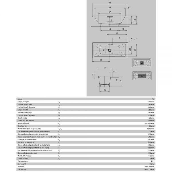 Kaldewei ConoDuo Double Ended Steel Bath 1700mm x 750mm 0 Tap Hole #6