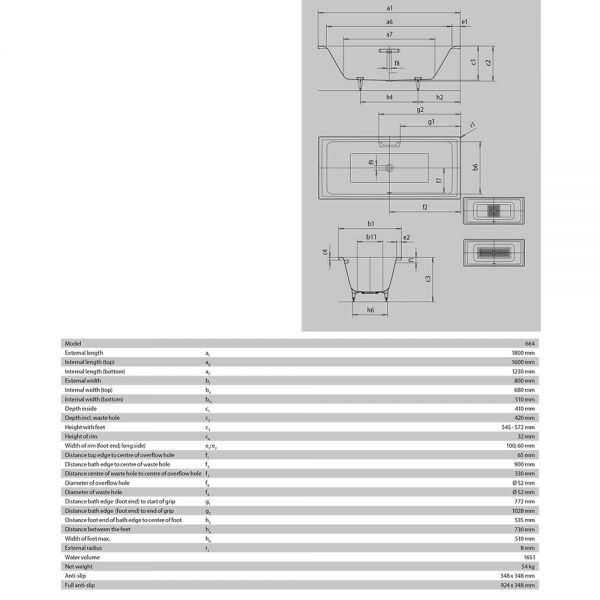 Kaldewei Puro Duo Double Ended Steel Bath 1800mm x 800mm 0 Tap Hole #6