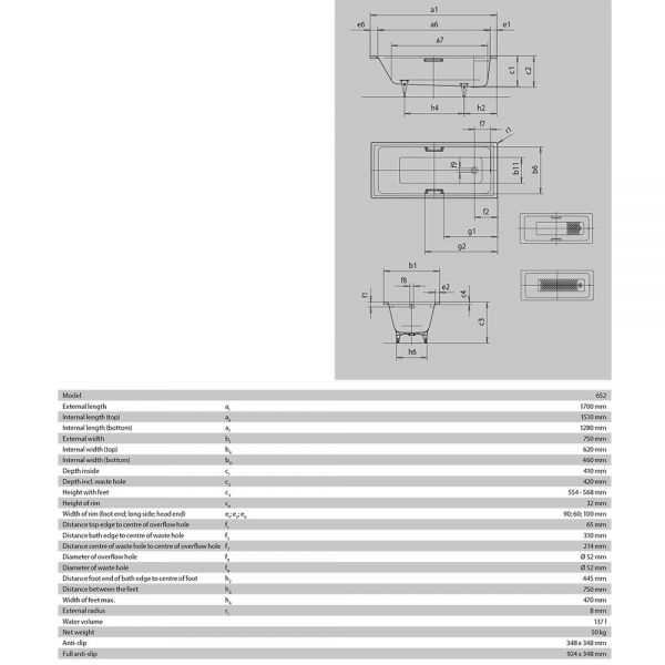 Kaldewei Puro Single Ended Steel Bath 1700mm x 750mm 0 Tap Hole #6