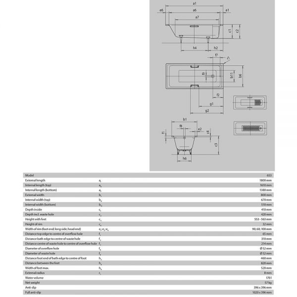 Kaldewei Puro Single Ended Steel Bath 1800mm x 800mm 0 Tap Hole #6