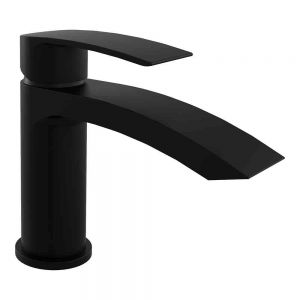 Kartell Nero Curve Matt Black Mono Basin Mixer Tap with Click Waste