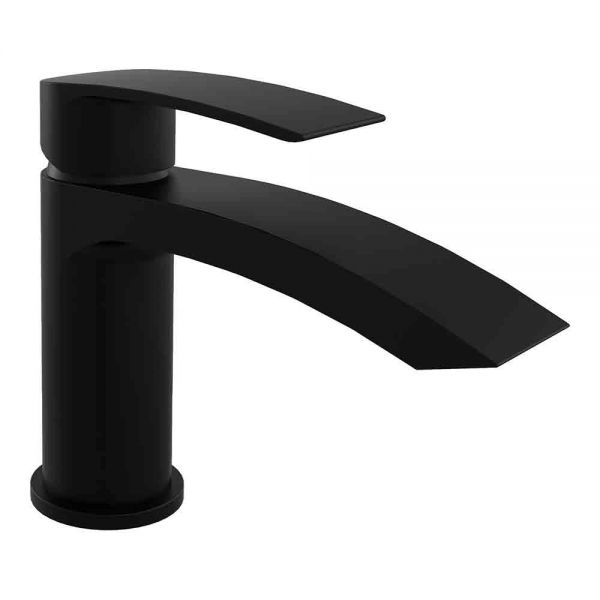 Kartell Nero Curve Matt Black Mini Basin Mixer Tap with Click Waste