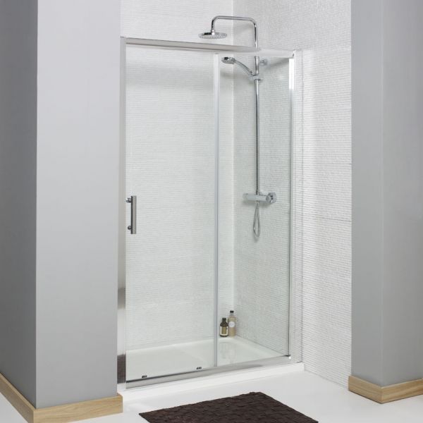 Kartell KV6 1100mm Wide Chrome Sliding Shower Door