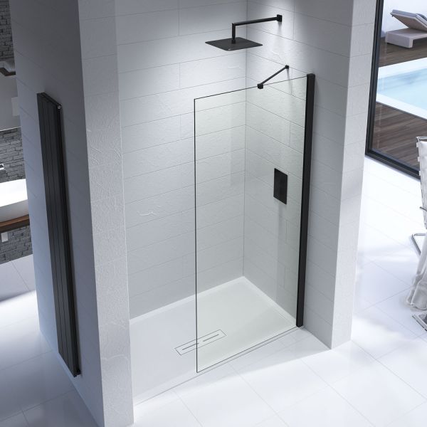 Kudos Ultimate 2 Black RECESS 8mm Glass Walk in Shower Enclosure 1500 x 900