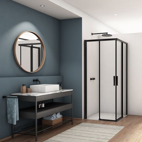 Kudos Divera Matt Black 700 x 700 Sliding Corner Entry Shower Enclosure #2