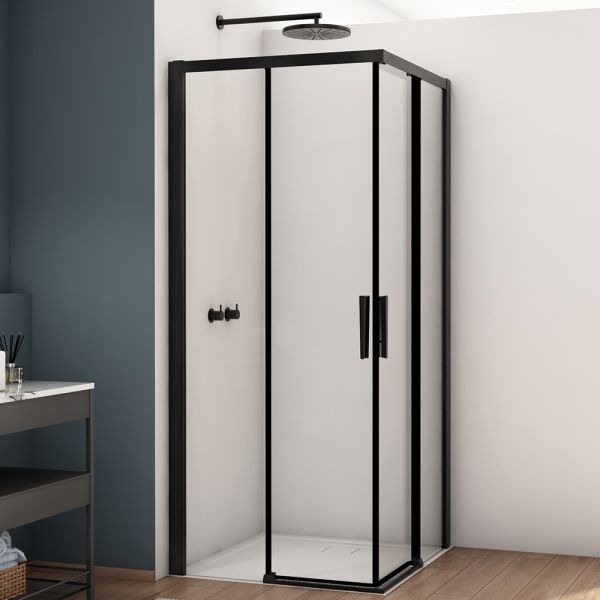 Kudos Divera Matt Black 700 x 700 Sliding Corner Entry Shower Enclosure