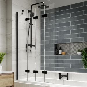 Kudos Inspire Matt Black Four Panel In Fold Bath Screen Left Hand